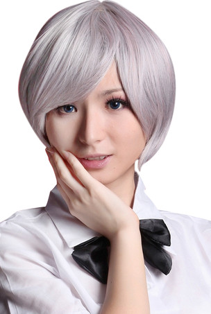 コスプレウィッグ　ブリーチ　ハロウィン　市丸ギン　ストレート　人工毛　少年漫画　シルバー　