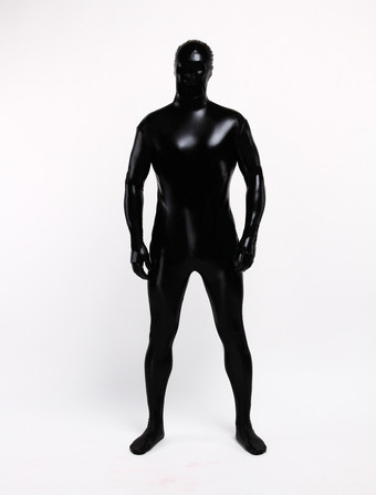 Halloween Zentai Suit Black Shiny Metallic Unisex Full Bodysuit