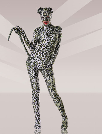 Morph Suit Leopard Cosplay Lycra Spandex Fabric Catsuit with Eyes and Mouth Opened Unisex Body Suit