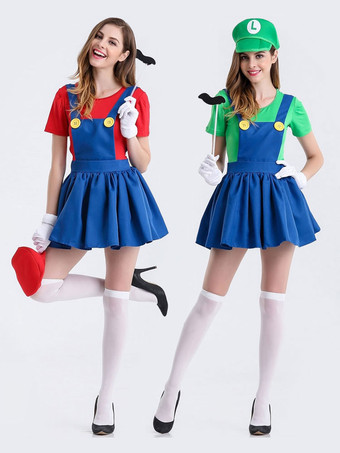 Carnevale Costume Cosplay Halloween 2026 in due pezzi con cappello baffi Super Mario Bros Mario Halloween