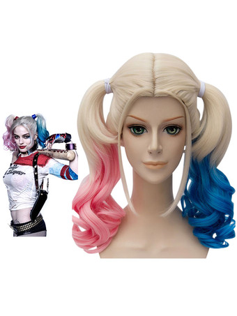 Suicide Squad Harley Quinn Cosplay Wig Red Blue Bunches Cosplay Wig Halloween