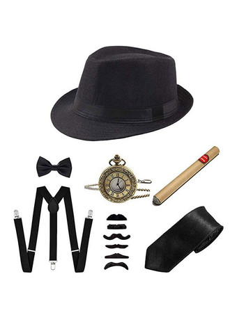 Set di accessori Gatsby Gangster da uomo degli anni '20 con cappello Panama e papillon