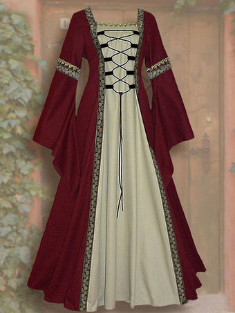 Robe Vintage Des Années 1950 Rouge Manches Mi-longues Col Rabattu Robe Évasée Plissée