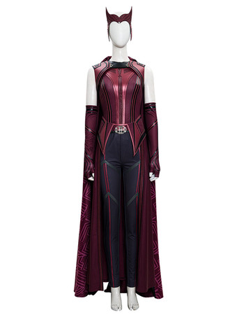 WandaVision Scarlet Witch Wanda Maximoff Cosplay Costume Burgundy Polyester Marvel Cosplay Costume Cloak Only