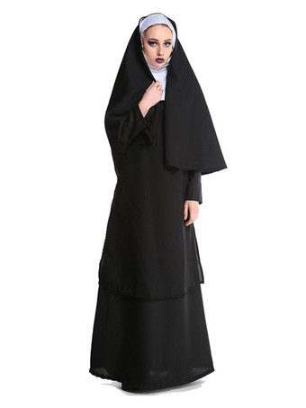 Costume de nonne d'halloween pour les femmes robe longue à capuche noire chapeaux Costume de vacances ensemble complet