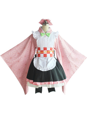 鬼滅の刃 竈門禰豆子 ピンク着物 メイド服 コスプレ衣装