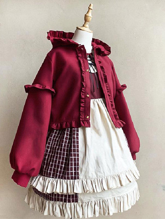 Sweet Lolita Coats Burgundy Ruffles Polyester Overcoat Coat Winter Lolita Outwears