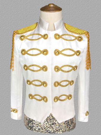 White Vintage Top Vintage Polyester Sequins Chains Long Sleeves Retro Costumes For Man