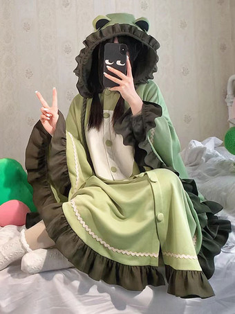 Sweet Lolita Poncho Green Polyester Ruffles Summer Lolita Outwears