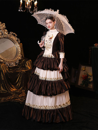 Coffee Brown  Retro Tudor Dress Costumes  Polyester Dress Women's Renaissance Marie Antoinette Costume Party Prom Dress