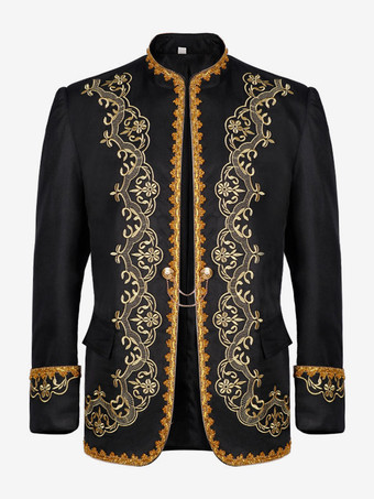 Black Vintage Top Retro Embroidered Long Sleeves Polyester Polyester Fiber Overcoat Retro Costumes For Man