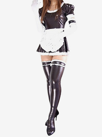 Costume Carnevale Catsuit da cameriera per adulti in gomma metallizzata bicolore per donne
