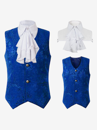 Blue Vintage Top Vintage Ruffles Sleeveless Polyester Polyester Fiber Waistcoat Retro Costumes For Man