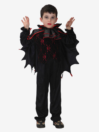 Costumes de diable d'halloween pour enfants manteau de fibre de polyester noir vêtements costume de vampire de vacances ensemble complet