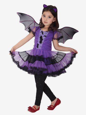 Costume Déguisements Halloween Chauve-Souris Enfants Robes Violettes Outfit 3 Piece Robe de Princesse Fille