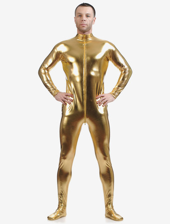 Toussaint Cosplay Costume Zentaï métallique brillant jaune Déguisements Halloween