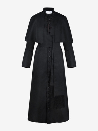 Black Vintage Top Overcoat Retro Solid Color Priest Costume Priest Medieval Retro Overcoat Costume