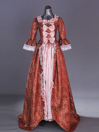 Costumi retrò rosa Abito in pizzo e poliestere con stampa floreale Costume di Maria Antonietta Set retrò da donna Costume del XVIII secolo