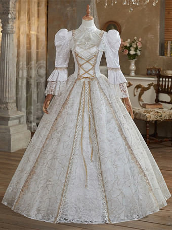Costume retrò bianco in poliestere Maria Antonietta Costume da donna in stile britannico del XVIII secolo