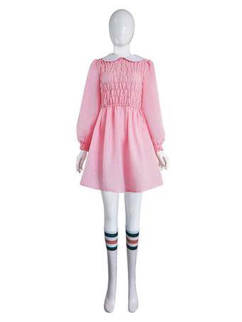 TV Drama Stranger Things Season 1 Eleven Pink Dress Cosplay Costume