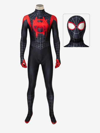 Costume da cosplay di Spider-Man Miles Morales supereroe Marvel Comics per adulti con cappuccio staccabile.