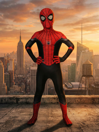 SpiderMan Far From Home Kostüm Kinder Upgrade SchwarzRot Anzug Tom Holland Film Verkleidung Karneval