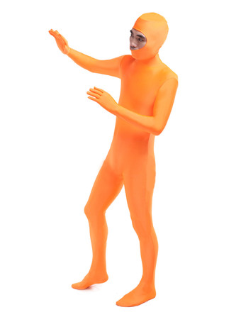 Morph Suit Organe Lycra Spandex Fabric Catsuit with Face Opened Men's Body Suit