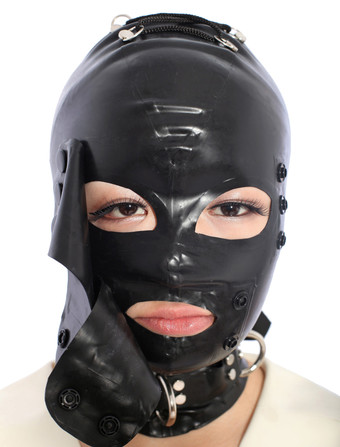 Toussaint Cosplay  Cagoule en latex noire de style cuir verni 